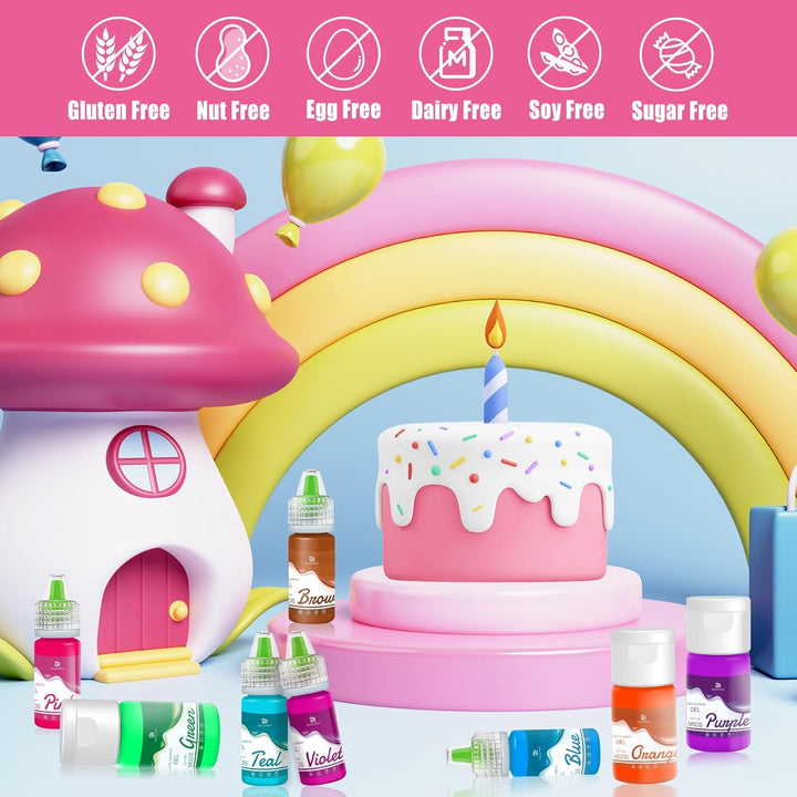 Lebensmittelfarbe Gel - 12 Farben Konzentrierte Gel Lebensmittel Farben Für Kuchen Dekoration, Backen, Kekse, Macaron - Zuckerfrei Food Coloring Für Getränken, Tortendeko, DIY Slime, Osterei - 10Ml Je