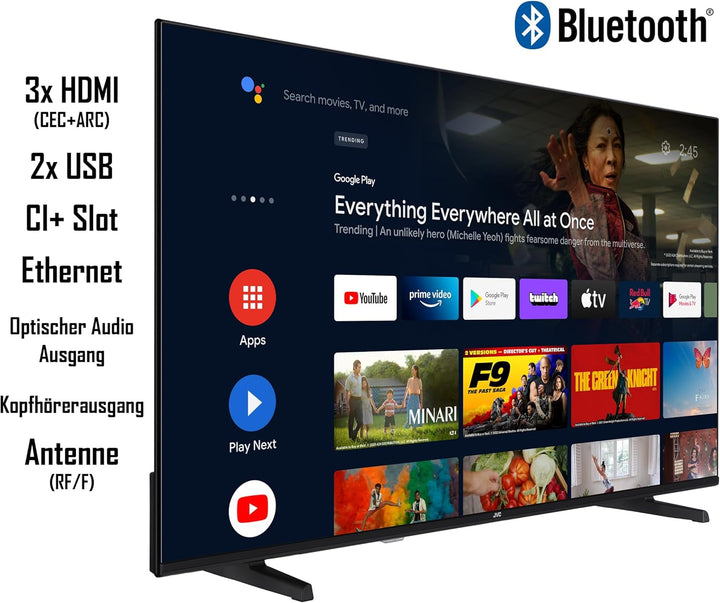 JVC LT-50VA3355 50 Zoll Fernseher/Android Smart TV (4K Ultra HD, HDR Dolby Vision, Triple-Tuner, Bluetooth, Dolby Atmos) [2023], Schwarz