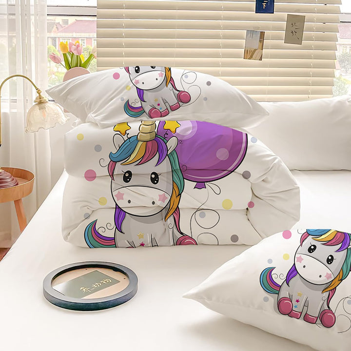ZTYROLJ Einhorn Bettwäsche 100X135 Für Mädchen Kinder,Weich Mikrofaser Einhorn Bettbezug,Atmungsaktiv Einhorn Kinderbettwäsche 100X135 Mit Reißverschluss+40X60 Kissenbezüge
