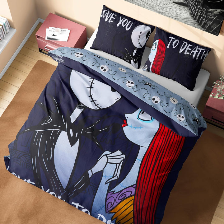 Stitch Bettbezug Set Für Mädchen & Teenager, Kinder Bettwäsche - Verschiedenen Größen (Schwarz Jack Sally Einzel)