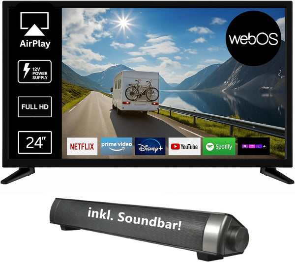 Reflexion Led24Ibt Smart-Tv 24 Zoll Mit Soundbar, Full-Hd, WLAN, Bluetooth, HDMI, USB, CI+, 12V-Kfz-Adapter – Ideal Für Wohnmobile, Wohnwagen, Camper & Boote – Inkl. Fernbedienung