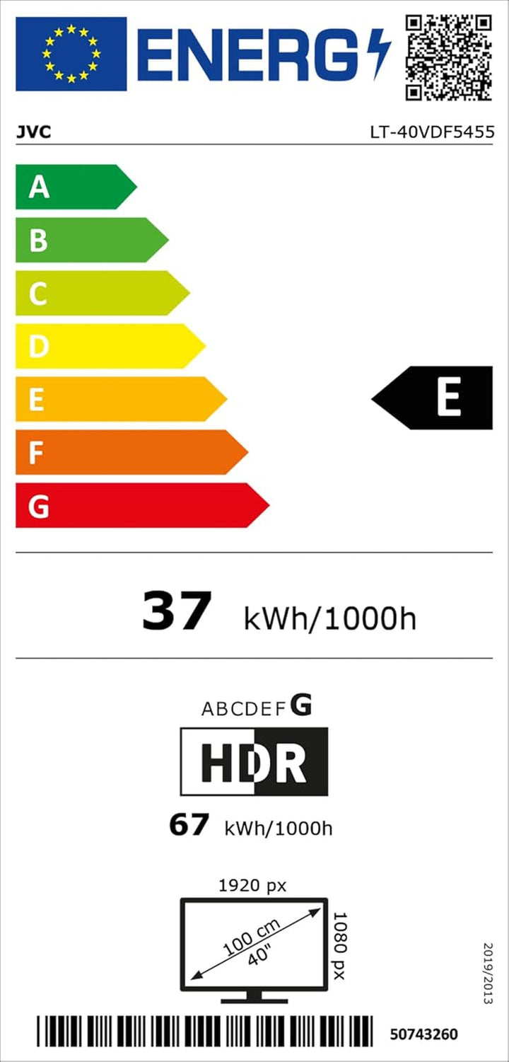 JVC Fernseher 40 Zoll Smart TV VIDAA LT-40VDF5455 Full HD Fernseher, HDR TV Mit Integriertem Triple-Tuner, LED TV Schwarz