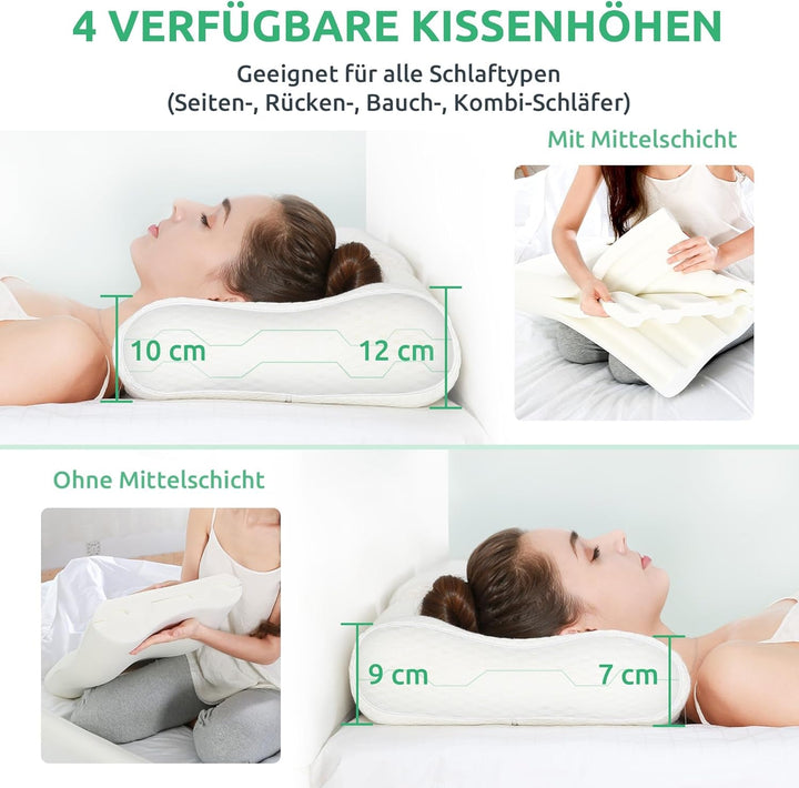 UTTU Memory Foam Sandwich Pillow, Neck Pain Relief Pillow, Ergonomic Neck Pillow, Adjustable Memory Foam Pillow 60X36X12/10Cm