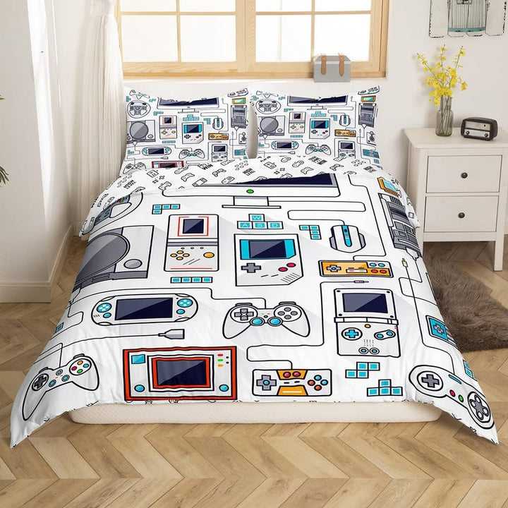 Gamer Bettwäsche Sets Für Jungen 155X220,Gaming Bettbezug Kinder Teens Männer Videospiel Zimmer Dekor Reversible Gaming Tröster Abdeckung Grün Retro Game Controller Bettbezug Weicher Luxus 2 Stücke