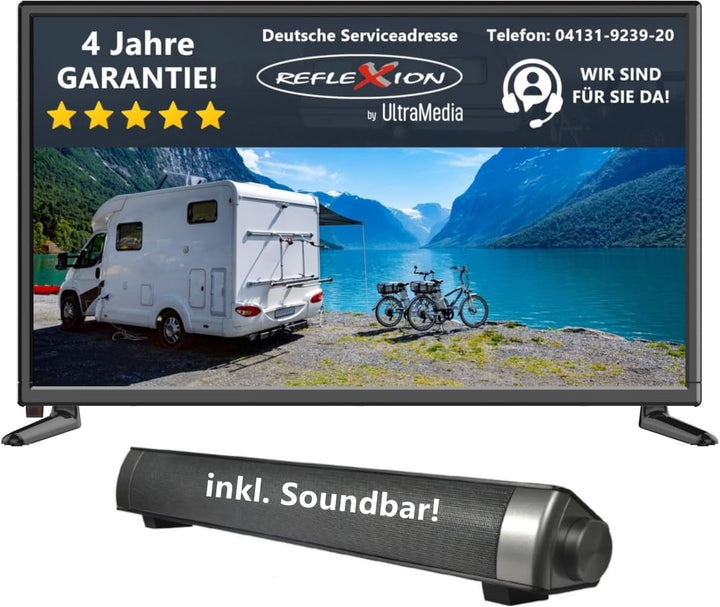 Reflexion Led24Ibt Smart-Tv 24 Zoll Mit Soundbar, Full-Hd, WLAN, Bluetooth, HDMI, USB, CI+, 12V-Kfz-Adapter – Ideal Für Wohnmobile, Wohnwagen, Camper & Boote – Inkl. Fernbedienung