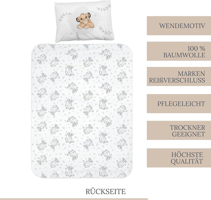 Mtonlinehandel König Der Löwen Babybettwäsche 135X100 Flanell/Biber, 1 Kissenbezug 40X60 + 1 Bettbezug 100X135 Cm ☆ Hochwertige Kinder-Bettwäsche Mit Reißverschluss