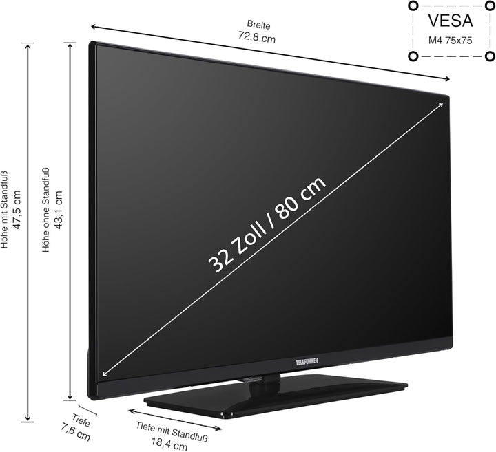 Telefunken XH32N750M Fernseher 32 Zoll Hd-Ready LED TV Mit 80 Cm Bildschirmdiagonale Und Integriertem Triple-Tuner, Schwarz