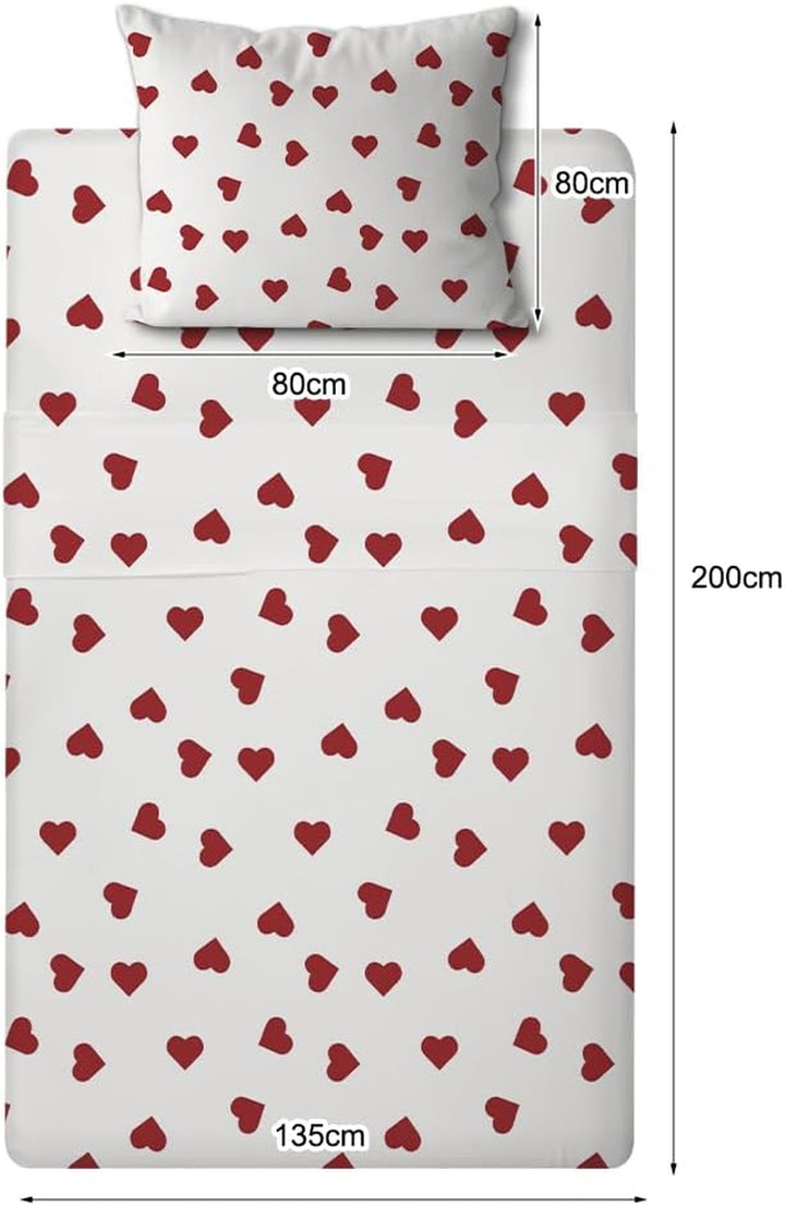 Bettwäsche 135X200 Set - Kinderbettwäsche Roten Herzen Bettbezug, Baumwolle Bettbezug 135X200 Cm + 1 Kissenbezug 80X80 Cm, Microfaser Kinder Baby Teenager Bettbezug Mit Reißverschluss