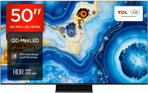 TCL 50QM8B Fernseher Miniled 50 Zoll, QLED, 144Hz, 4K HDR Premium 1250Nits, Google TV, Dolby Atmos, Onkyo, Game Master Pro 2.0