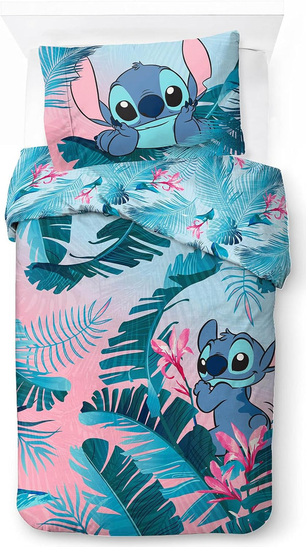 Jay Franco Disney Lilo Und Stitch Blumige Bettwäsche Für Eine Person – Kinderbettwäsche Set Inklusive 50 X 70 Cm Kopfkissenbezug, Maschinenwaschbare Baumwollbettwäsche