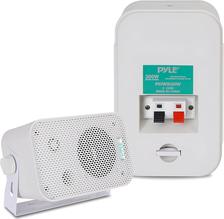 Pyle 2 Wege Lautsprecher Box Als Wasserdichte Box Outdoor & Als Innen Lautsprecher Wand, Decken & Ecken – 300W Outdoor Box Wasserdicht & Leichte Montage. Robust & Kompakte Lautsprecherbox 9 Cm, Weiß