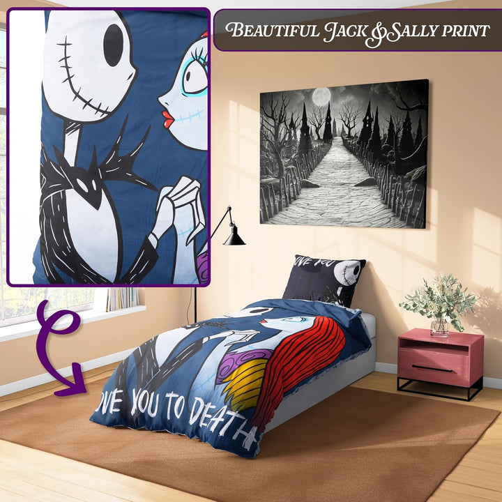 Stitch Bettbezug Set Für Mädchen & Teenager, Kinder Bettwäsche - Verschiedenen Größen (Schwarz Jack Sally Einzel)