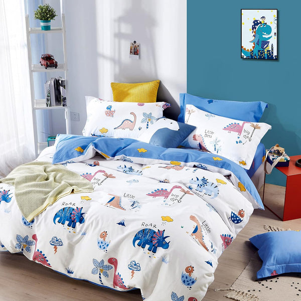 Bettwäsche 135X200 Für Jungen Und Mädchen Süß Dinosaurier Muster Kinderbettwäsche Mit Süß Muster Und Reißverschluss Baumwolle (A, 135X200Cm+80X80Cm 2Tlg)