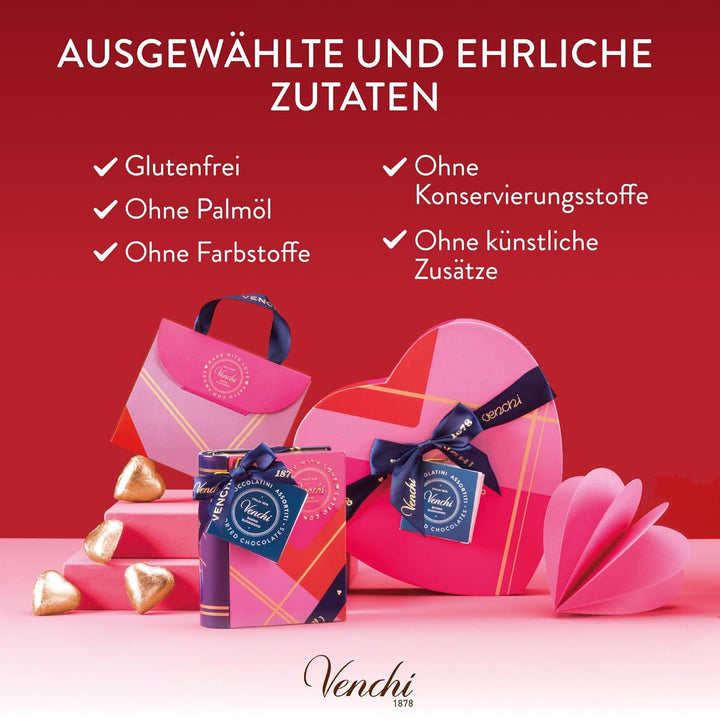Venchi - Herzförmige Dose Mit 6 Valentines Pralinen, Geschmacksrichtungen Milch Und Veganer Extra Zartbitterschokolade 75%, Glutenfrei, Valentinstagskollektion, 48 G, Geschenkidee