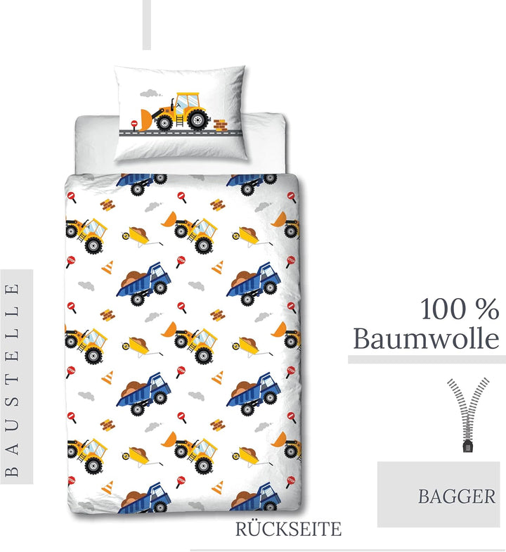 TRAUMHELDEN Babybettwäsche 135X100 Flanell/Biber - 1 Kissenbezug 40X60 + 1 Bettbezug 100X135 Cm - Hochwertige Jungen-Bettwäsche (Baumwolle Flanell/Biber, 100 X 135 + 40 X 60)