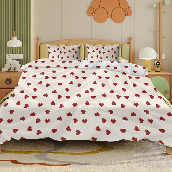 Bettwäsche 135X200 Set - Kinderbettwäsche Roten Herzen Bettbezug, Baumwolle Bettbezug 135X200 Cm + 1 Kissenbezug 80X80 Cm, Microfaser Kinder Baby Teenager Bettbezug Mit Reißverschluss