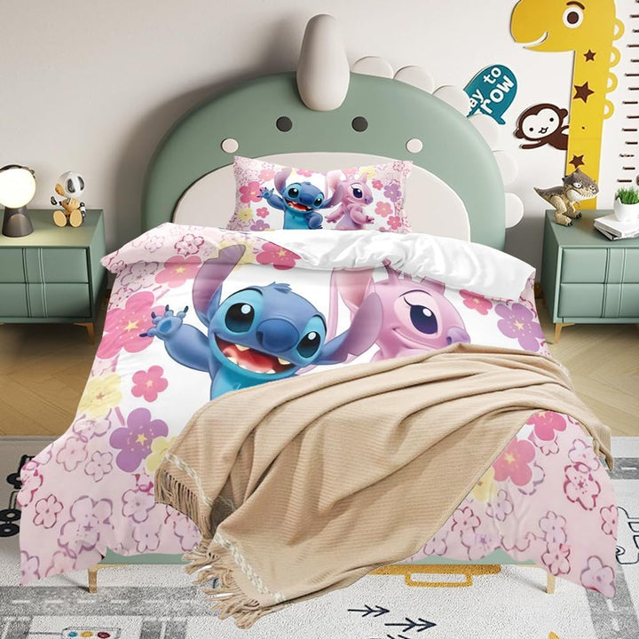 Kinderbettwäsche 135X200 Cm, Weiche Kinder Bettwäsche Set, Mit Kissenbezug 80×80 Cm, Stitch Kinderbettwäsche, 3D Anime Cartoon Drucken Kinderbettwäsche (Cartoon 2Set 009)
