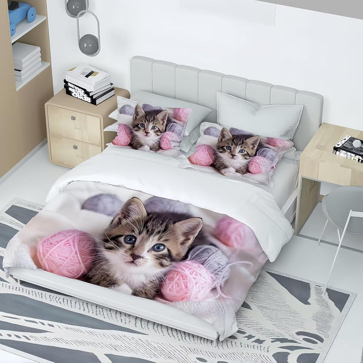 Kids Mädchen Cute Katze Kitty Katzenmotiv Bettwäsche Kinder Katzenbettwäsche Kinderbettwäsche Bed Duvet Cover Bedding Set 135×200Cm
