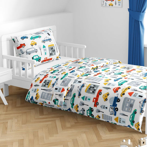 Kinderbettwäsche 100X135 Aus 100% Baumwolle - Bettwäsche Für Kinder, Auto, Car, Bagger, Fahrzeuge, Fröhlich Bunt Für Jungen, Babybettwäsche Polizei & Baustelle