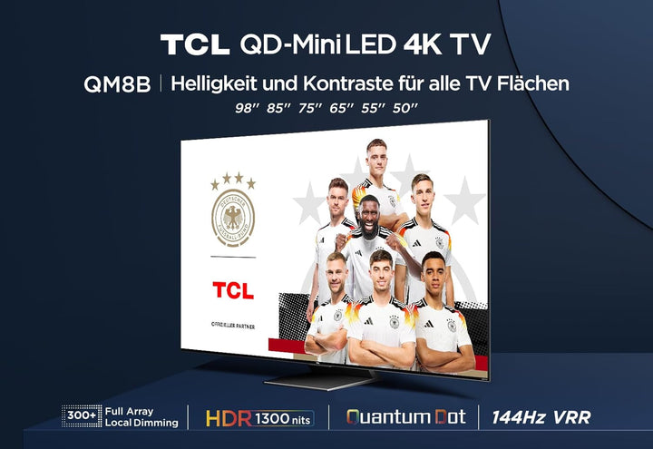 TCL 50QM8B Fernseher Miniled 50 Zoll, QLED, 144Hz, 4K HDR Premium 1250Nits, Google TV, Dolby Atmos, Onkyo, Game Master Pro 2.0