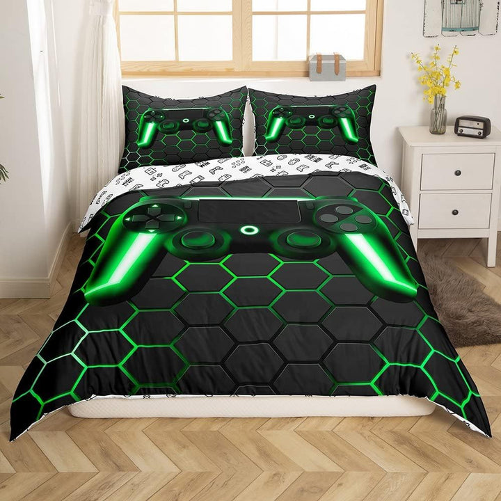 Gamer Bettwäsche Sets Für Jungen 155X220,Gaming Bettbezug Kinder Teens Männer Videospiel Zimmer Dekor Reversible Gaming Tröster Abdeckung Grün Retro Game Controller Bettbezug Weicher Luxus 2 Stücke