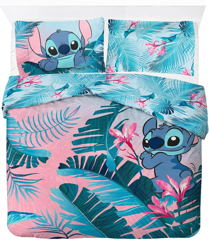 Jay Franco Disney Lilo Und Stitch Blumige Bettwäsche Für Eine Person – Kinderbettwäsche Set Inklusive 50 X 70 Cm Kopfkissenbezug, Maschinenwaschbare Baumwollbettwäsche