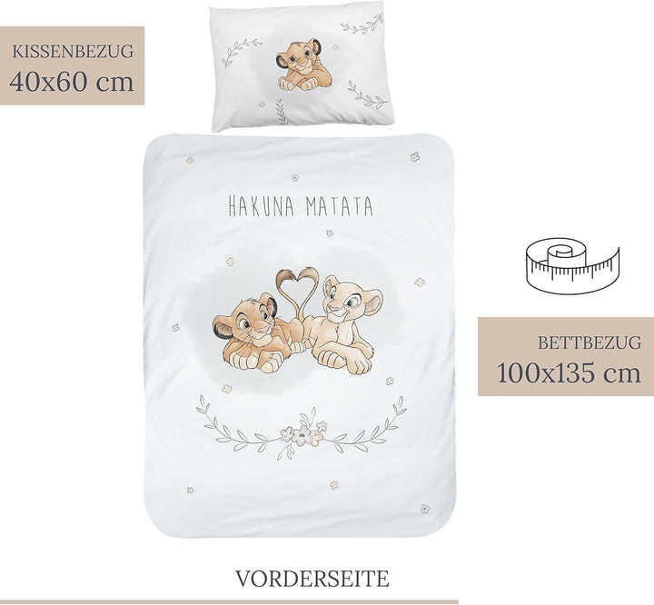 Mtonlinehandel König Der Löwen Babybettwäsche 135X100 Flanell/Biber, 1 Kissenbezug 40X60 + 1 Bettbezug 100X135 Cm ☆ Hochwertige Kinder-Bettwäsche Mit Reißverschluss