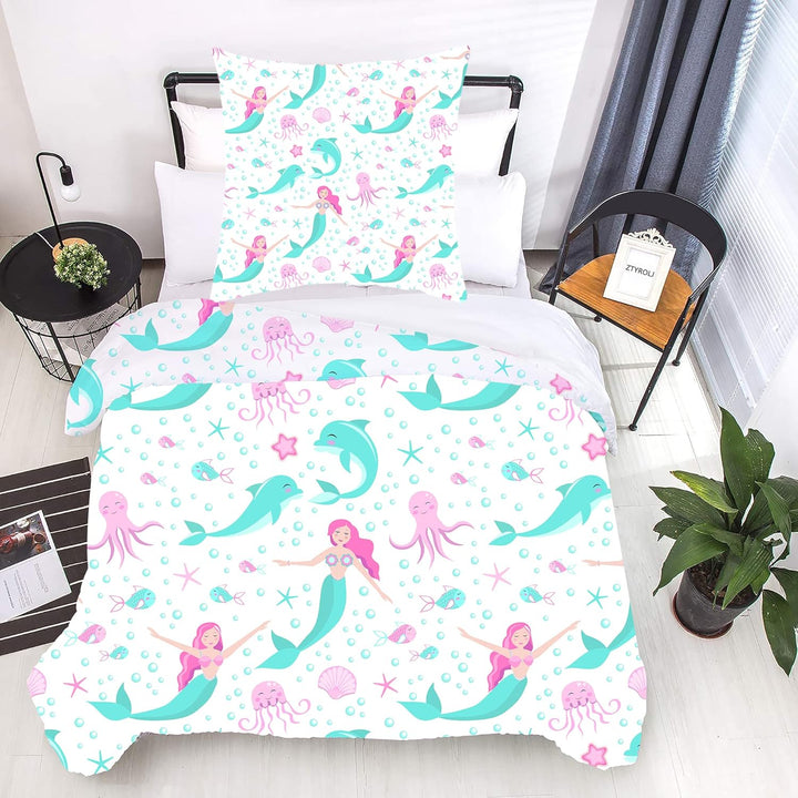 ZTYROLJ Einhorn Bettwäsche 100X135 Für Mädchen Kinder,Weich Mikrofaser Einhorn Bettbezug,Atmungsaktiv Einhorn Kinderbettwäsche 100X135 Mit Reißverschluss+40X60 Kissenbezüge