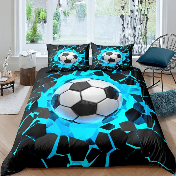 Fußball Kinderbettwäsche 135X200,3D Fußball-Motiv Jungen Teenager Sport Bettbezug-Set,Blau,Grün Weicher Bequemer Bettbezug Für Erwachsene Und Kinder (Blau, 135 X 200 Cm)
