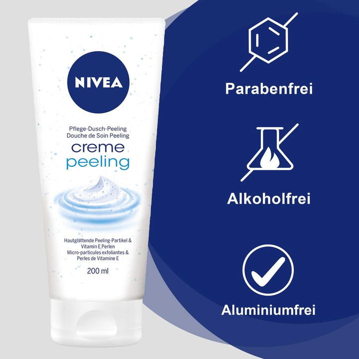 NIVEA Creme Peeling, exfoliant de corp hrănitor cu particule fine și vitamina E, 200 ml