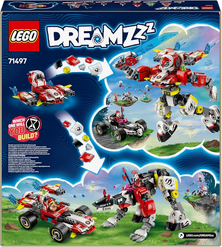 LEGO Dreamzzz Cooper's Tiger Mech și Zero'S Hot Rod Car, mașină de jucărie pentru copii, cadou pentru băieți și fete de la 9 ani, set de joacă 2 în 1 cu Mech și minifigurine 71497