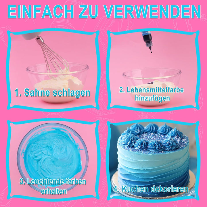 Lebensmittelfarbe - 4 Farben Lebensmittelfarbe Flüssig, Hochkonzentrierten Lebensmittel Farben, Food Coloring Set Für Kuchendekoration, Buttercreme, Macarons, DIY Seifen - 30 Ml Je