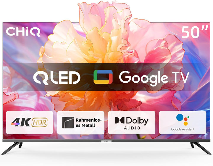 CHIQ 50 Zoll UHD 4K Smart TV, QLED HDR10, Google Assistant, Chromecast Built-In, Netflix, Wifi, Dolby Audio, Bluetooth 5.0