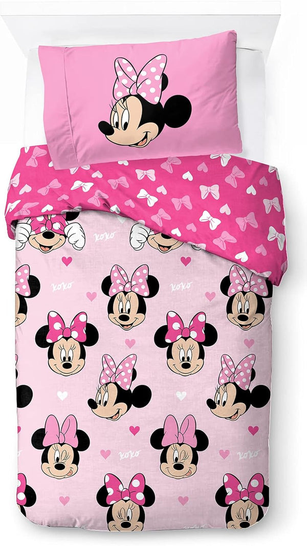 Jay Franco Disney Minnie Hearts & Love 100% Baumwolle Kinderbettwäsche-Set 135X200 Cm Einzelbettgröße - Bettbezug + Kissenbezug 50X70 Cm