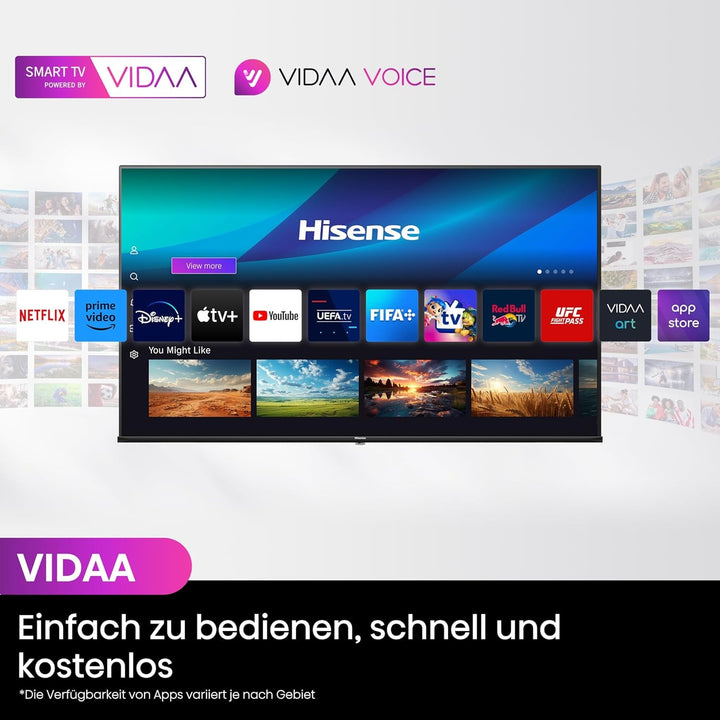 Hisense 50E7NQ 126 Cm (50 Zoll) Fernseher, 4K UHD, QLED, HDR10, HDR10+ Decoding, HLG, Dolby Vision Atmos, 60Hz Panel, Smooth Motion, Bluetooth, Alexa Built-In, VIDAA Voice, Schwarz [2024]
