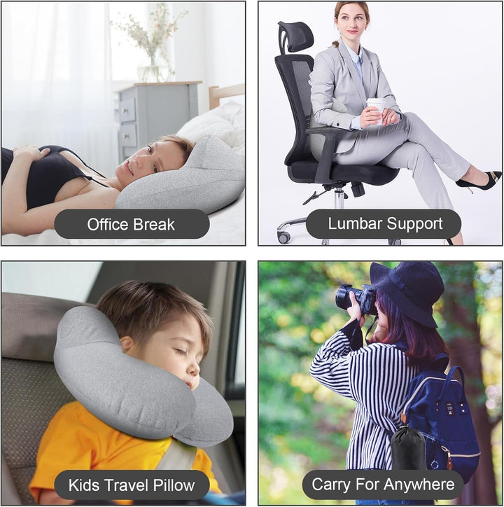 Aiqinu Pernă gonflabilă pentru gât Pernă de călătorie, Compact Quick Neck Pillow gonflabil cu capac de pernă lavabil pentru călătorii cu mașina, avionul, trenul, biroul, familia