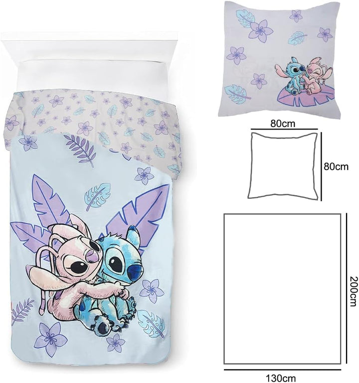 Kinderbettwäsche 135X200 Cm, Weiche Kinder Bettwäsche Set, Mit Kissenbezug 80×80 Cm, Stitch Kinderbettwäsche, 3D Anime Cartoon Drucken Kinderbettwäsche (Cartoon 2Set 009)