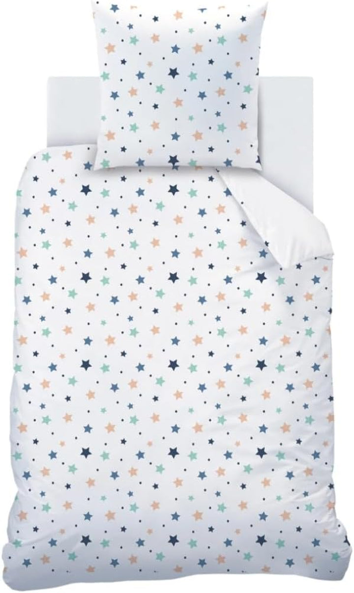 Sterne Mädchen-Bettwäsche Set · Kinderbettwäsche Sweet Dreams · Wende Motiv Wimpern · 2 Teilig - Kissenbezug 80X80 + Bettbezug 135X200 Cm