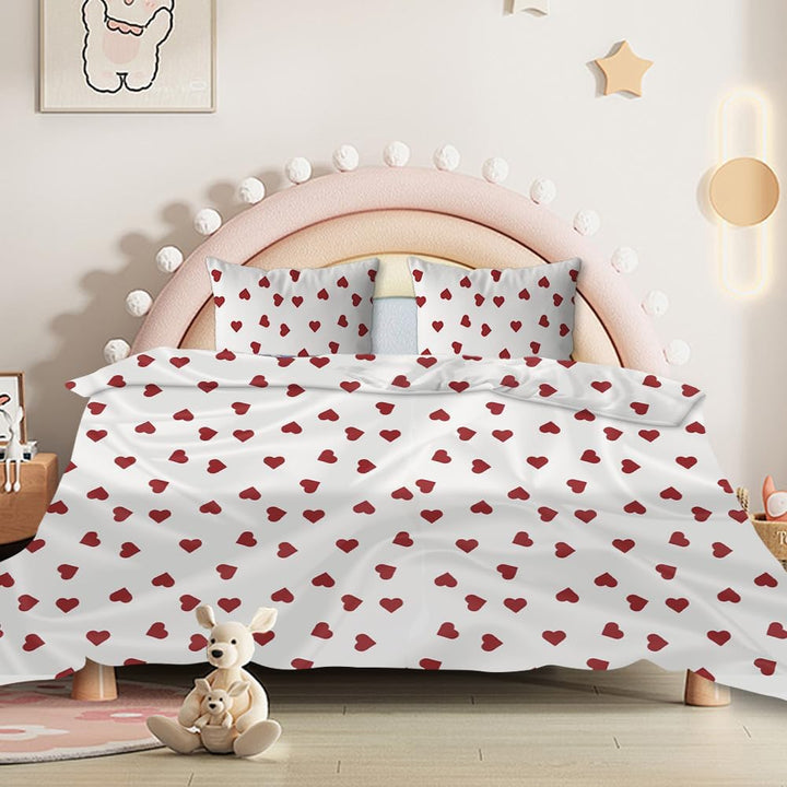 Bettwäsche 135X200 Set - Kinderbettwäsche Roten Herzen Bettbezug, Baumwolle Bettbezug 135X200 Cm + 1 Kissenbezug 80X80 Cm, Microfaser Kinder Baby Teenager Bettbezug Mit Reißverschluss